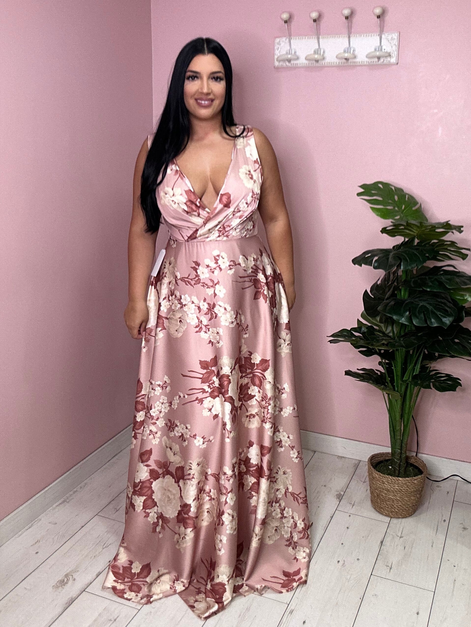 Robe de soirée fleurie 1589 rose