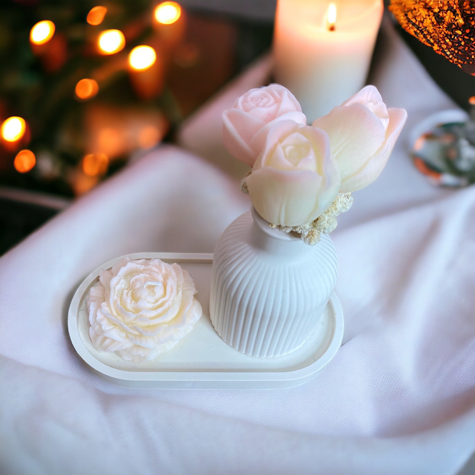 PACK BOUQUET DE FLEURS EN FONDANTS PARFUMES ET BOUGIE PIVOINE