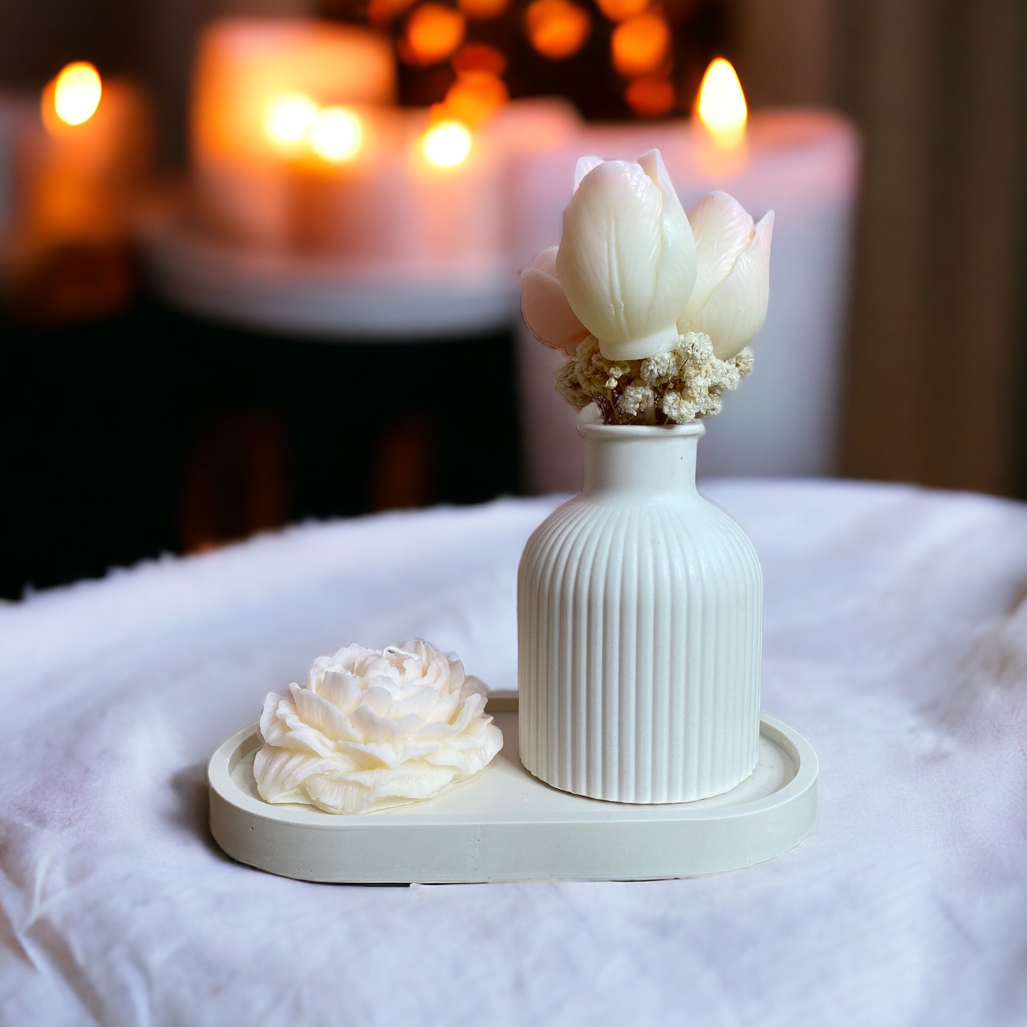 PACK BOUQUET DE FLEURS EN FONDANTS PARFUMES ET BOUGIE PIVOINE