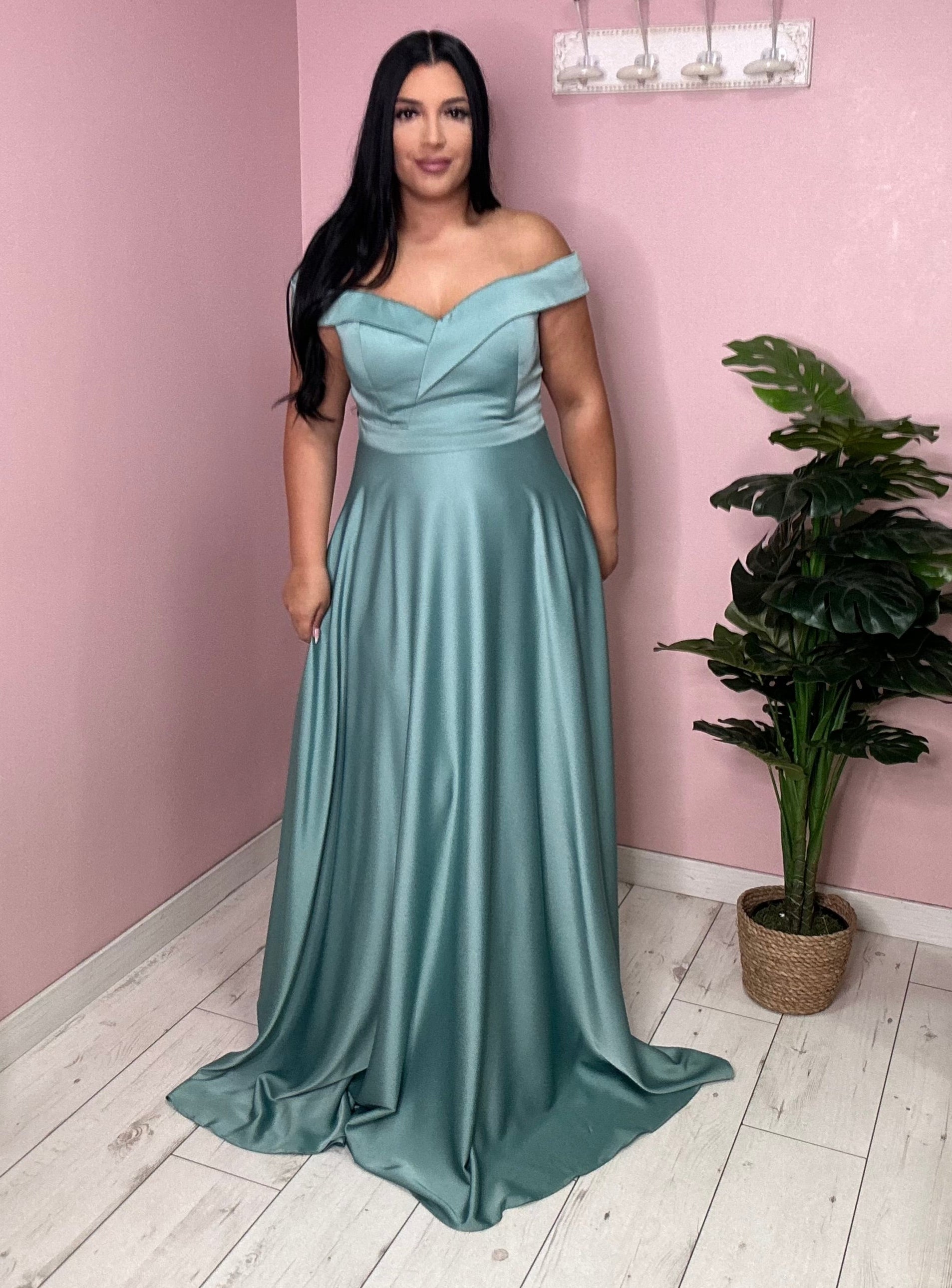 Robe de soirée en satin 2149 vert sauge