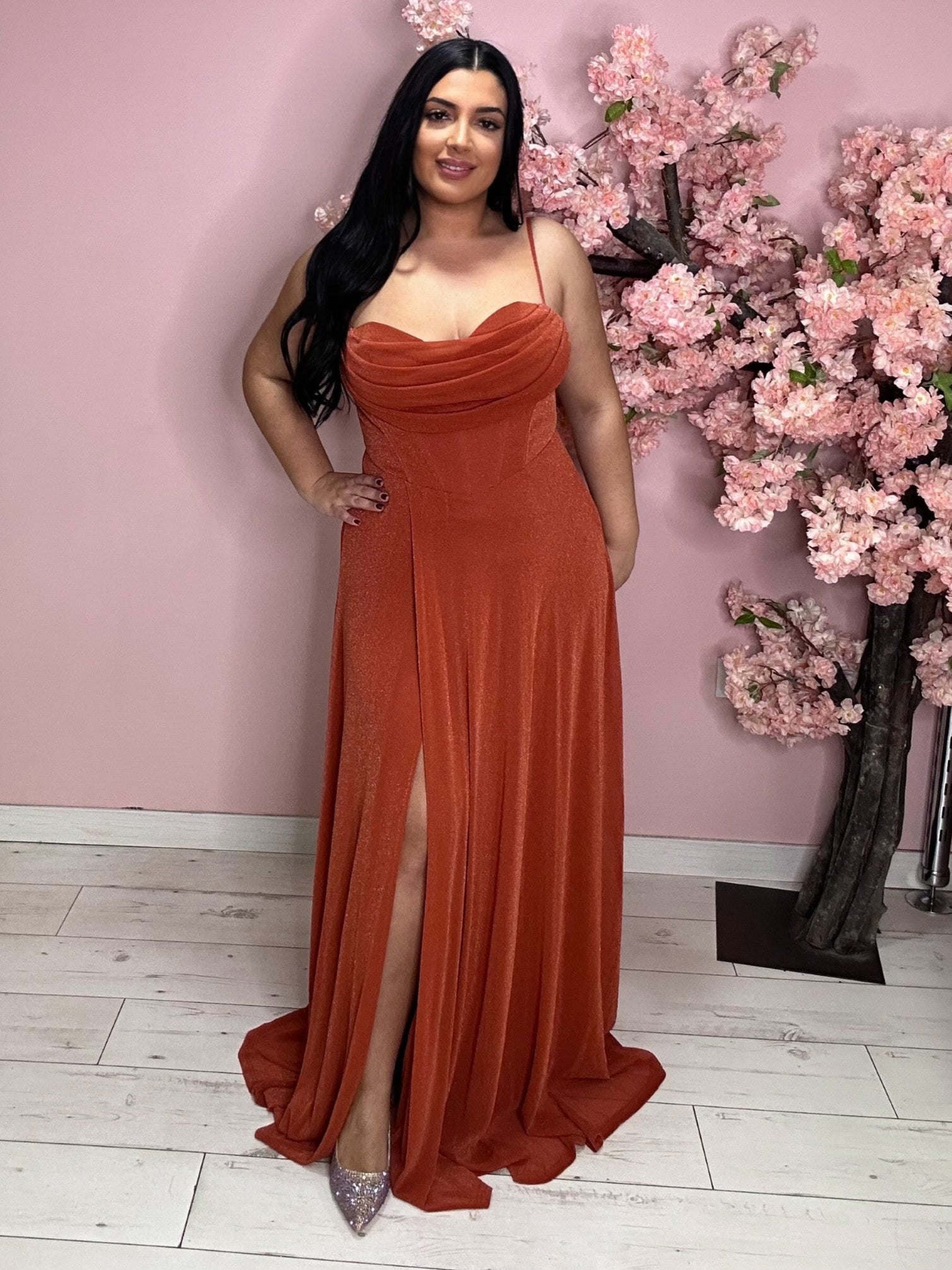 Robe de soirée 8997 orange terracotta