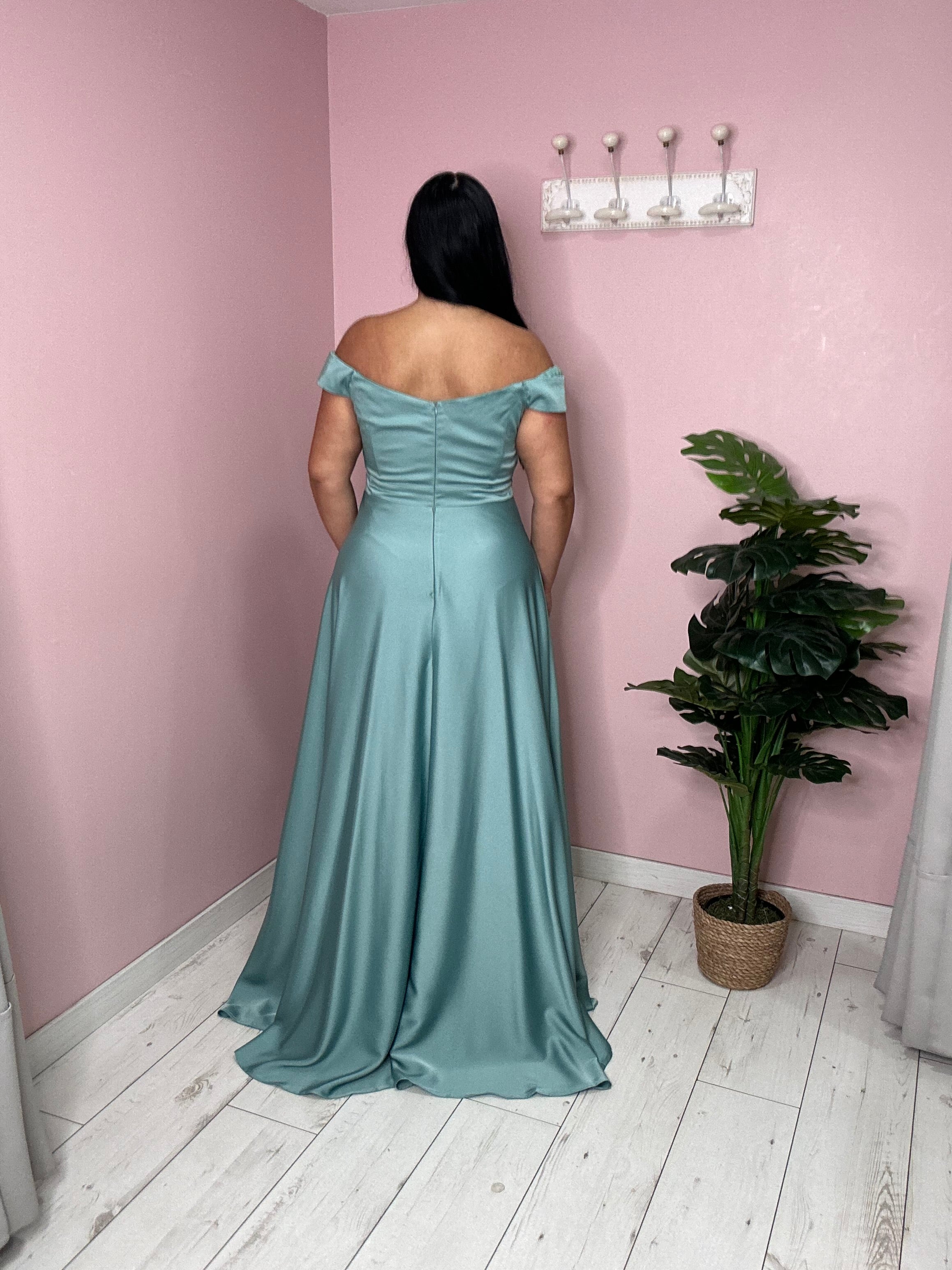 Robe de soirée en satin 2149 vert sauge
