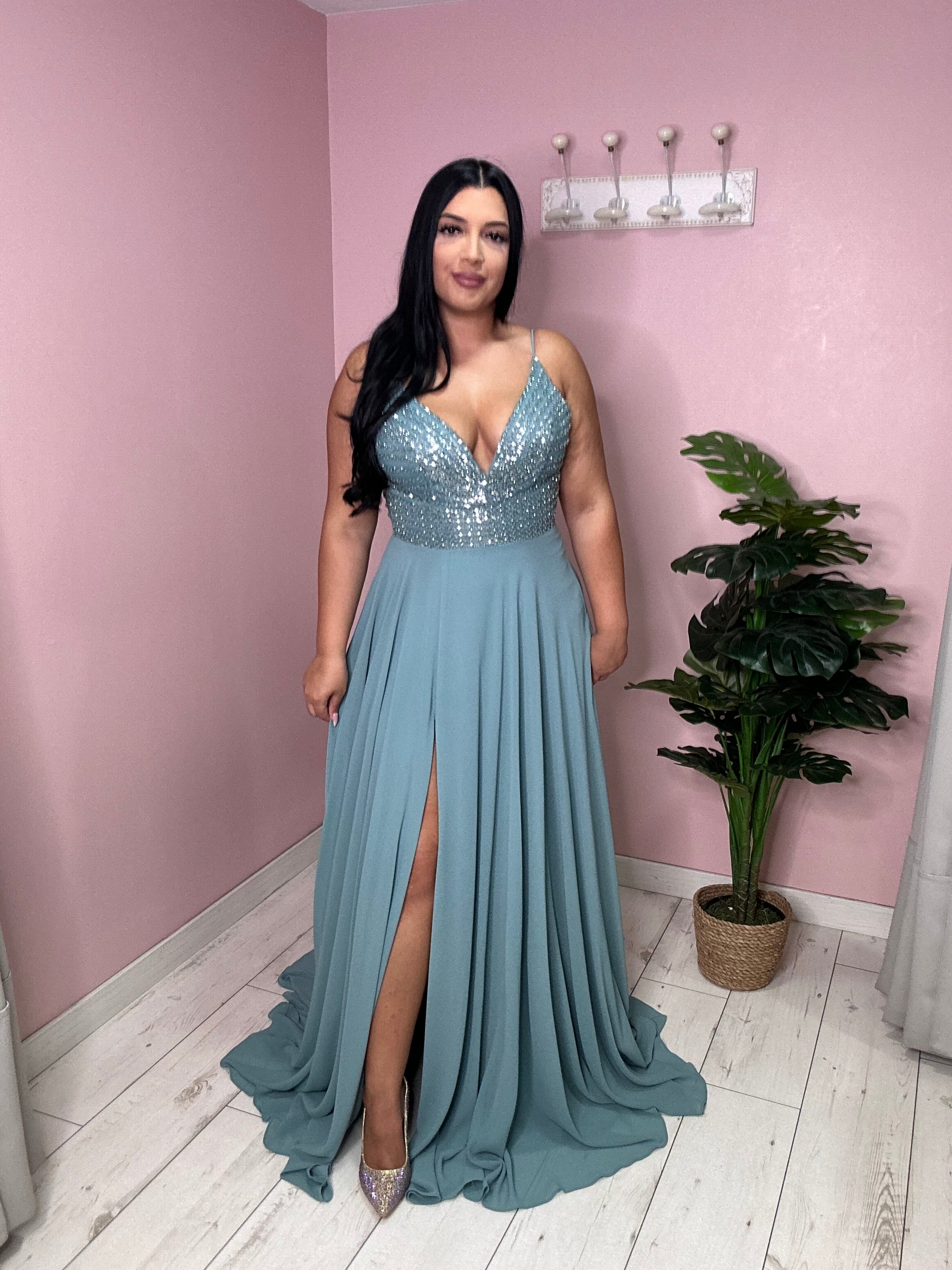 Robe de soirée 8013 vert sauge