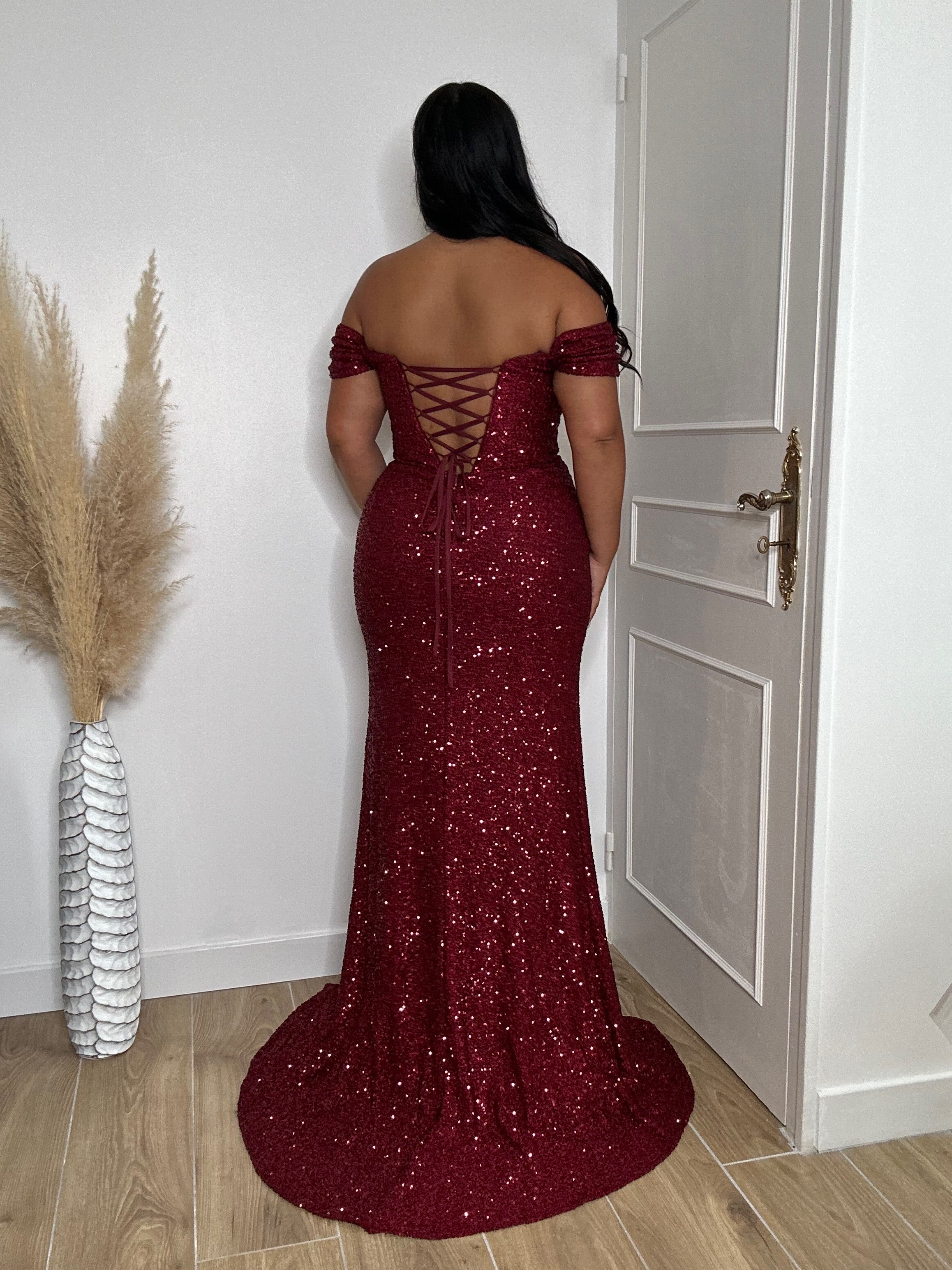 Robe de soirée à sequins 8079  bordeaux