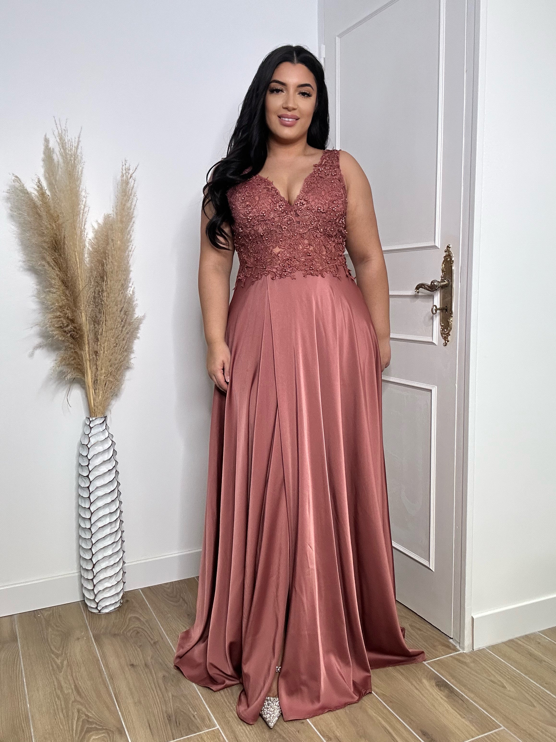 Robe de soirée satinée 8945 orange