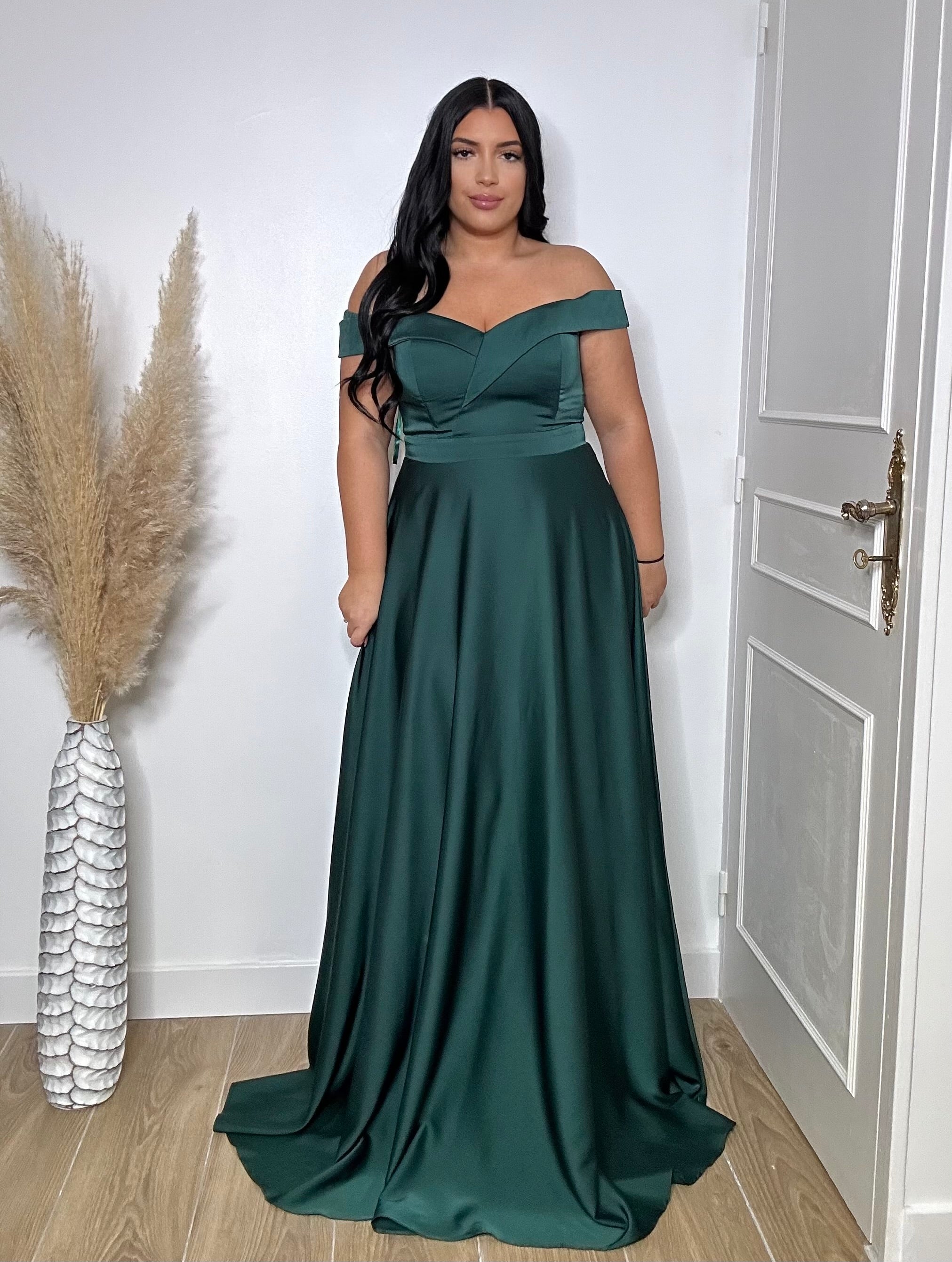 Robe de soirée en satin 2149 vert foncé