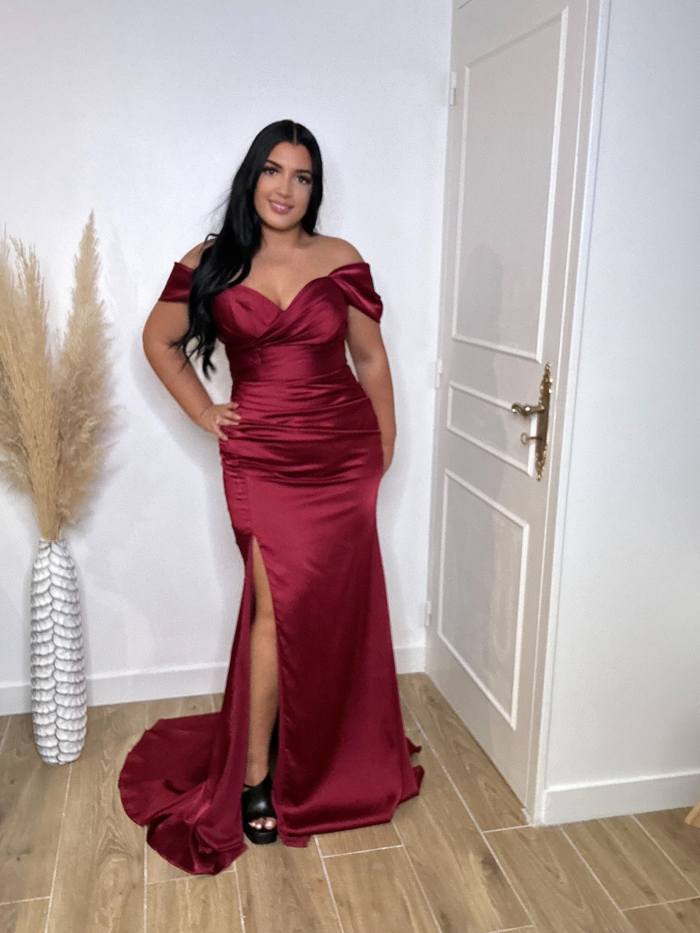 Robe de soirée satin 86001 bordeaux