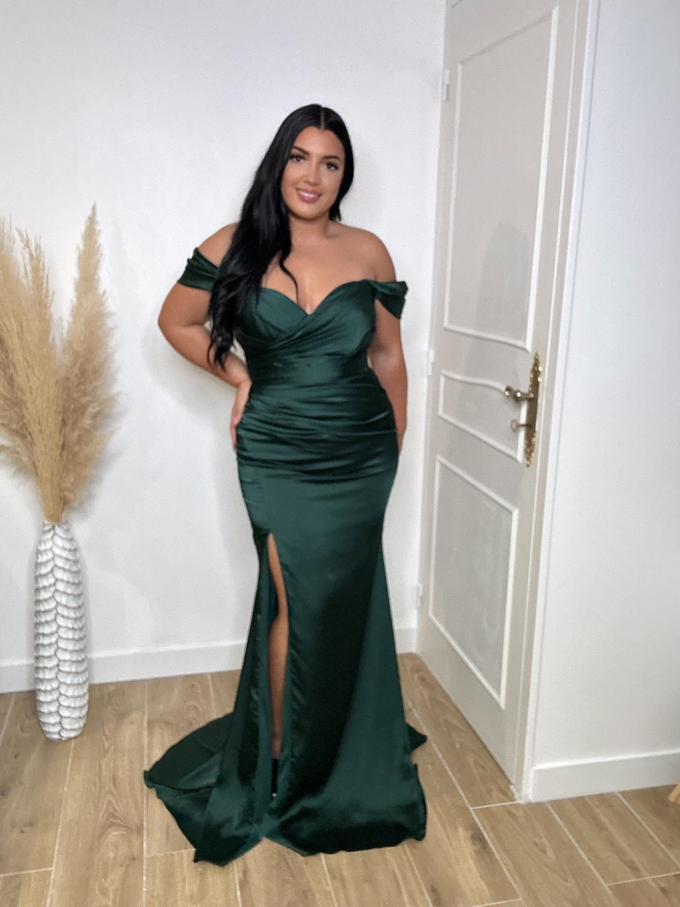 Robe de soirée satin 86001 vert foncé