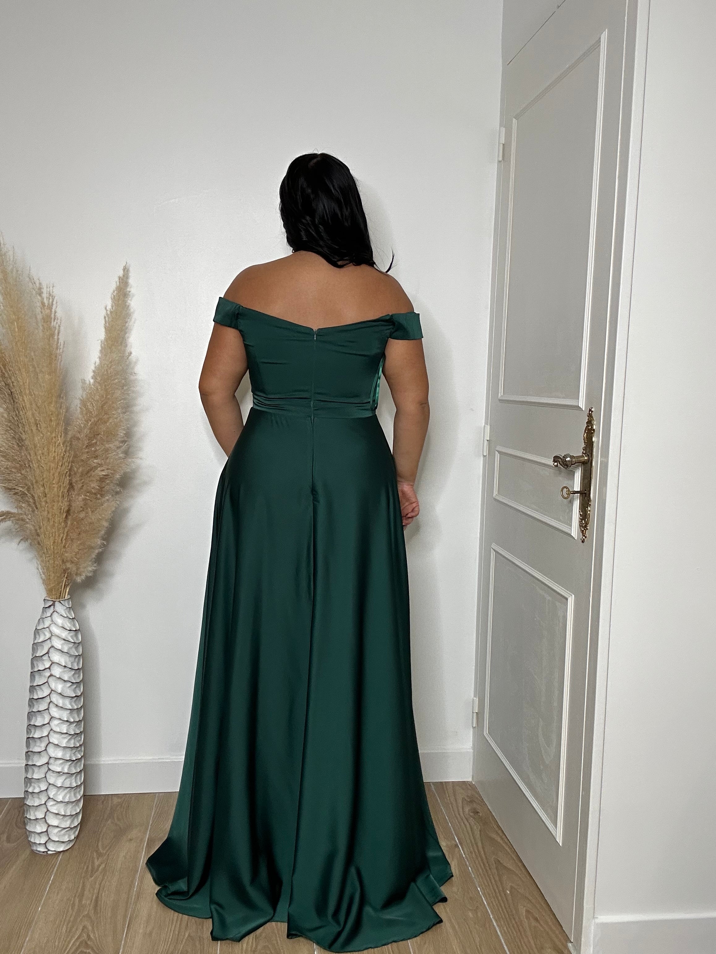 Robe de soirée en satin 2149 vert foncé