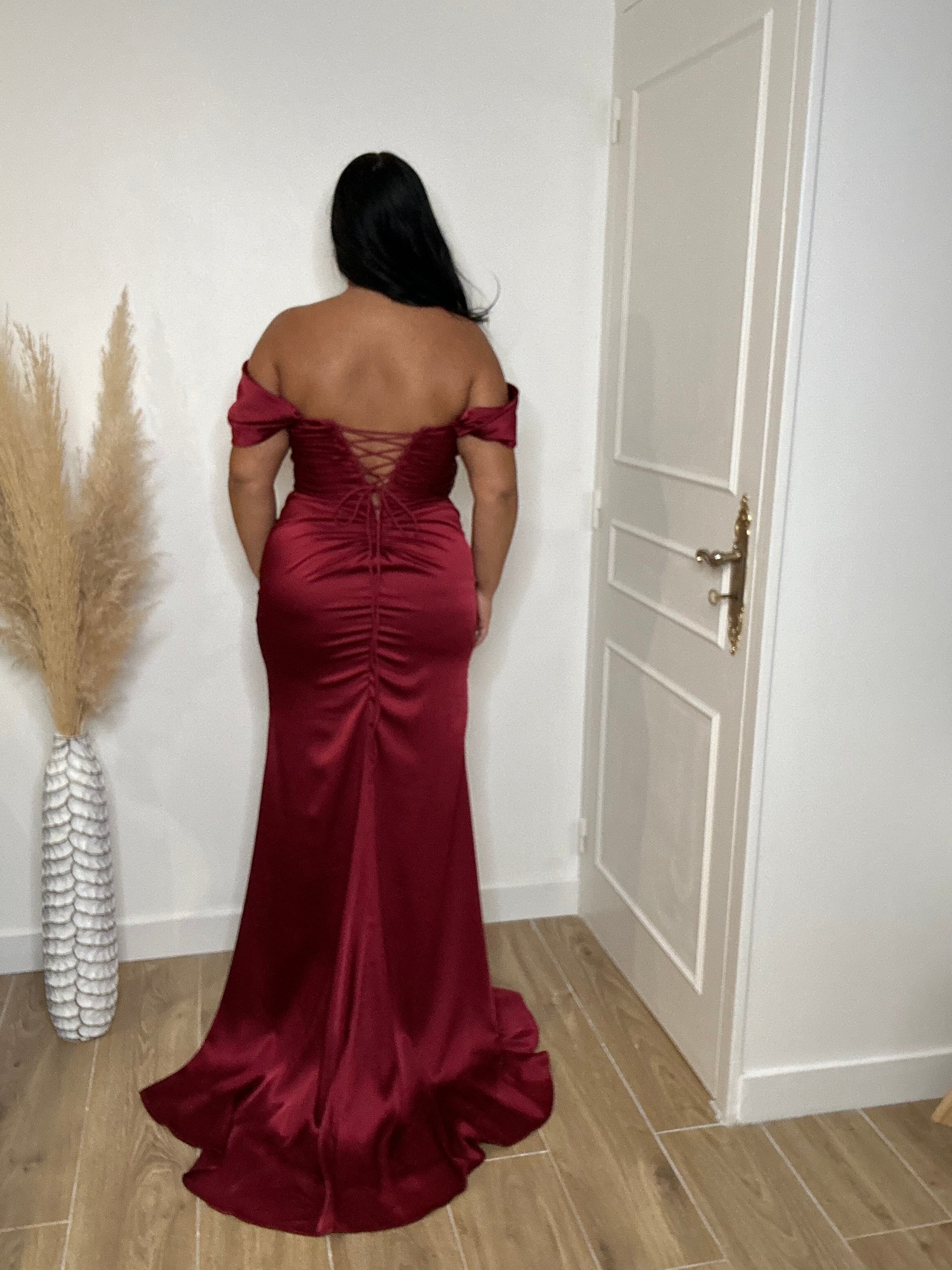 Robe de soirée satin 86001 bordeaux