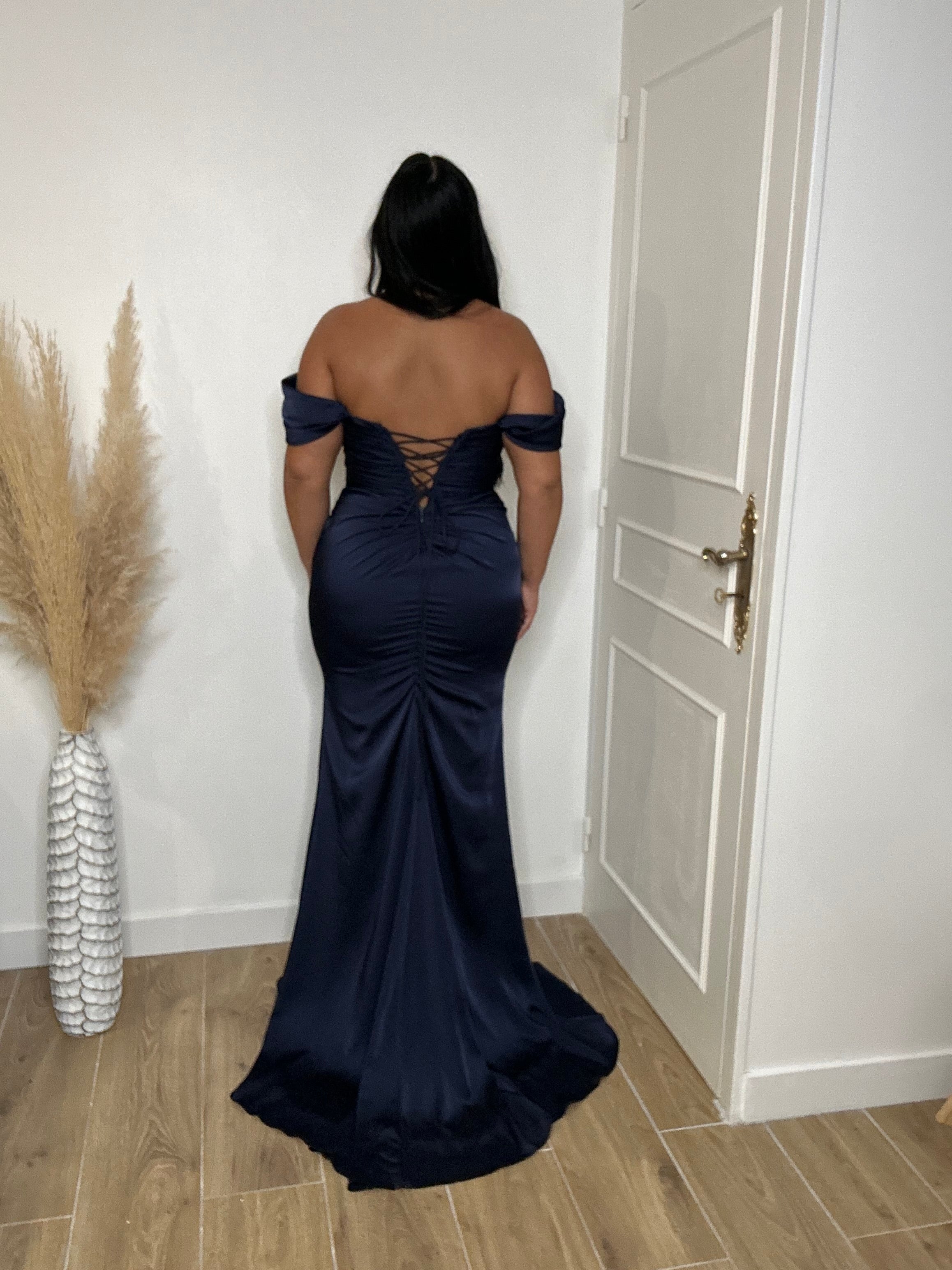Robe de soirée satin 86001 bleu marine