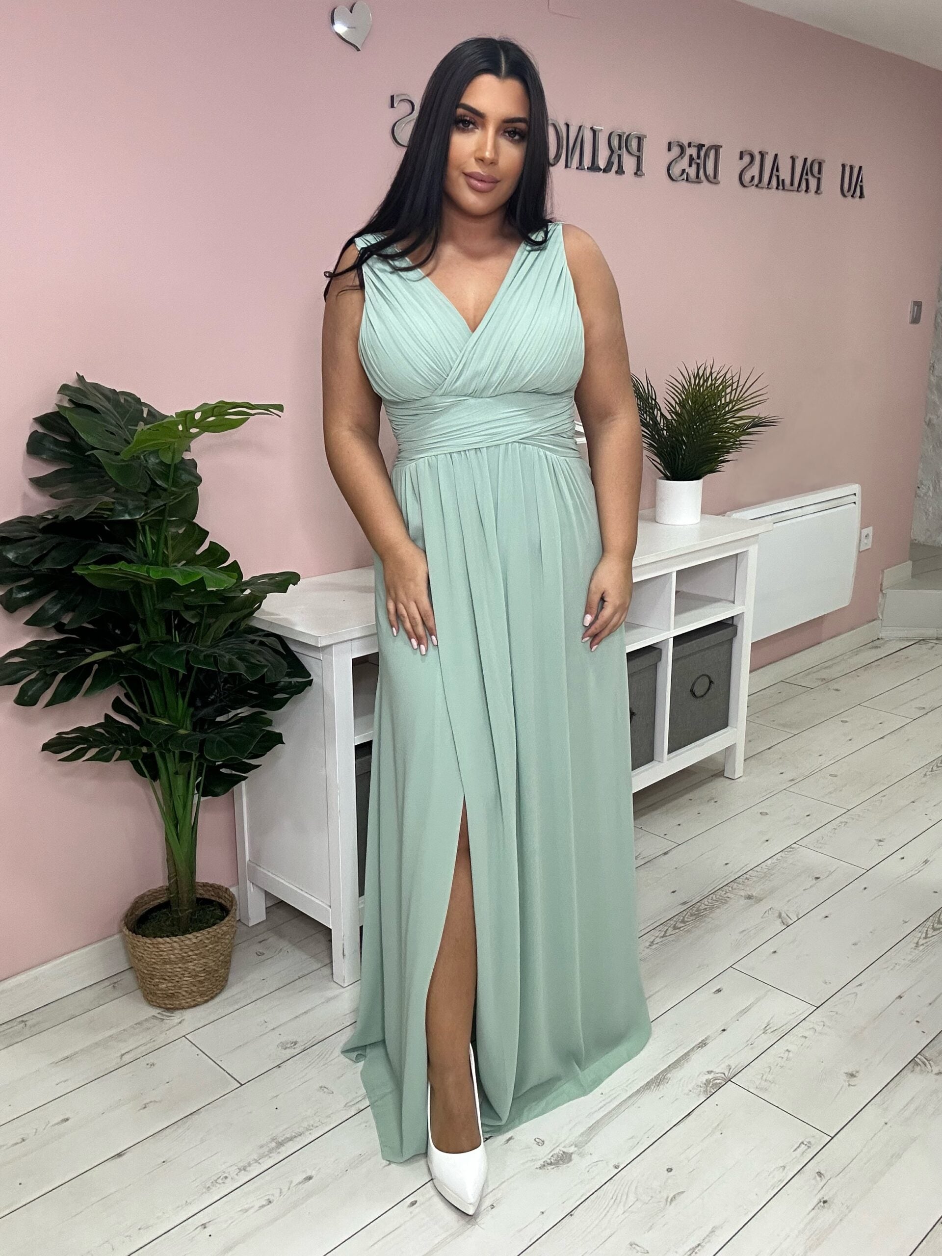 Robe de soirée 8827 vert sauge
