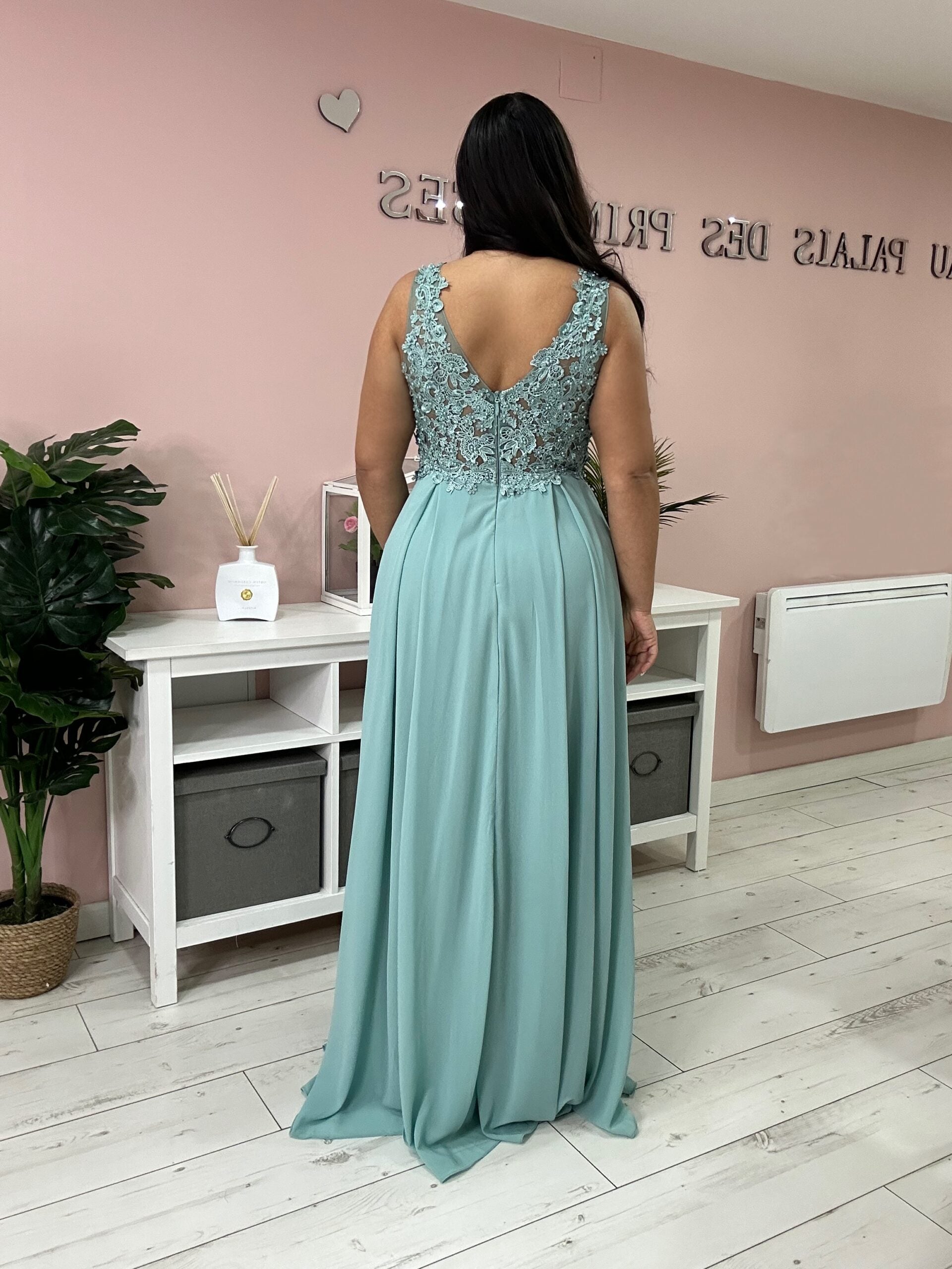 Robe de soirée 9306 vert sauge