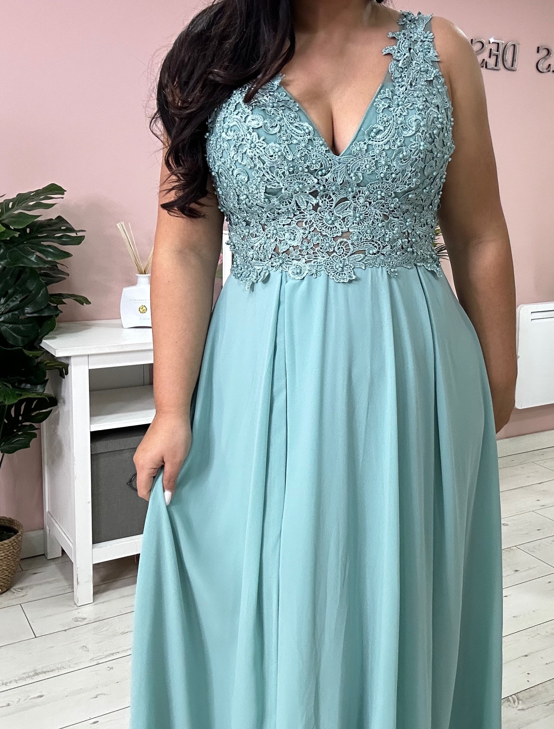 Robe de soirée 9306 vert sauge