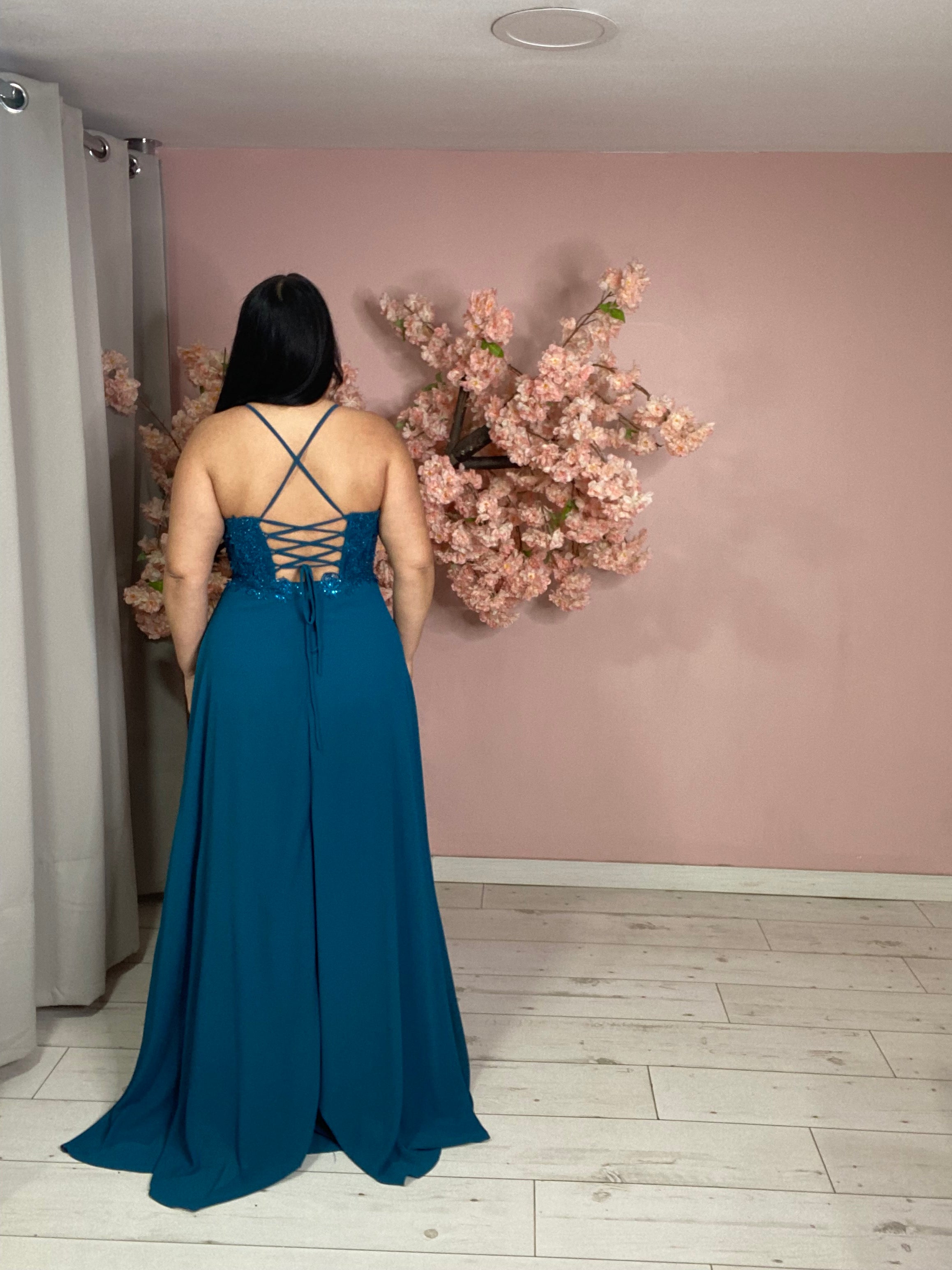 Robe de soirée 9455 bleu canard