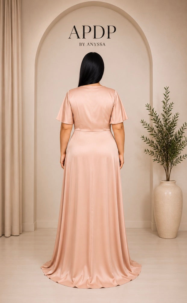 Robe de soirée 1610 rose nude grande taille