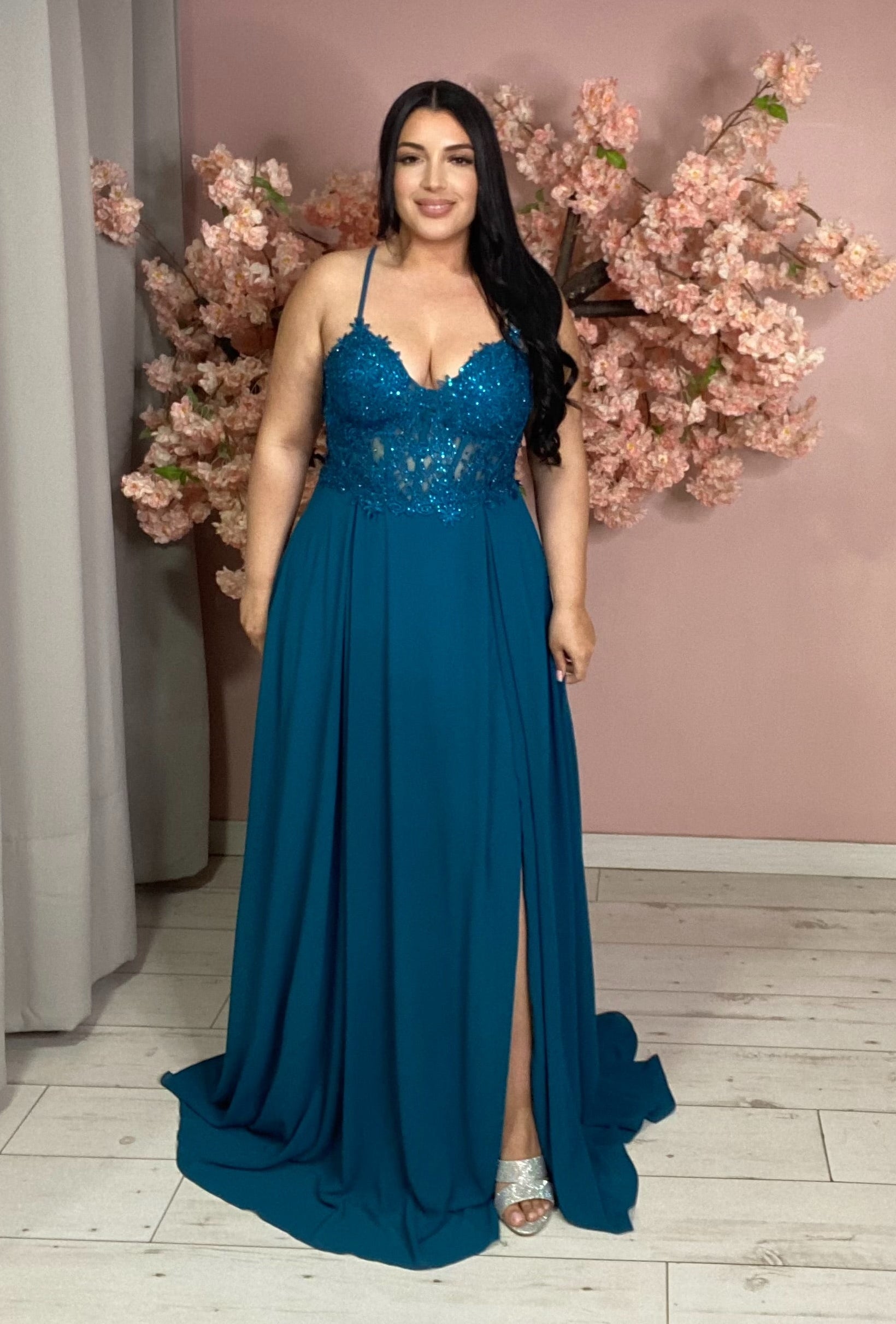 Robe de soirée 9455 bleu canard