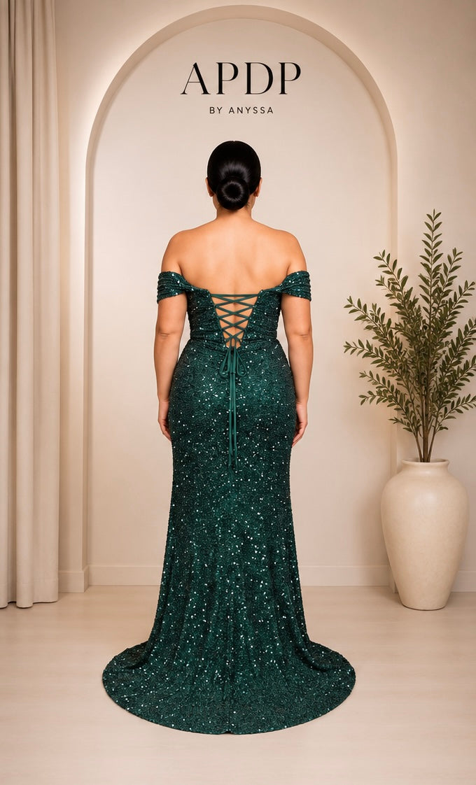 Robe de soirée à sequins 8079 vert foncé
