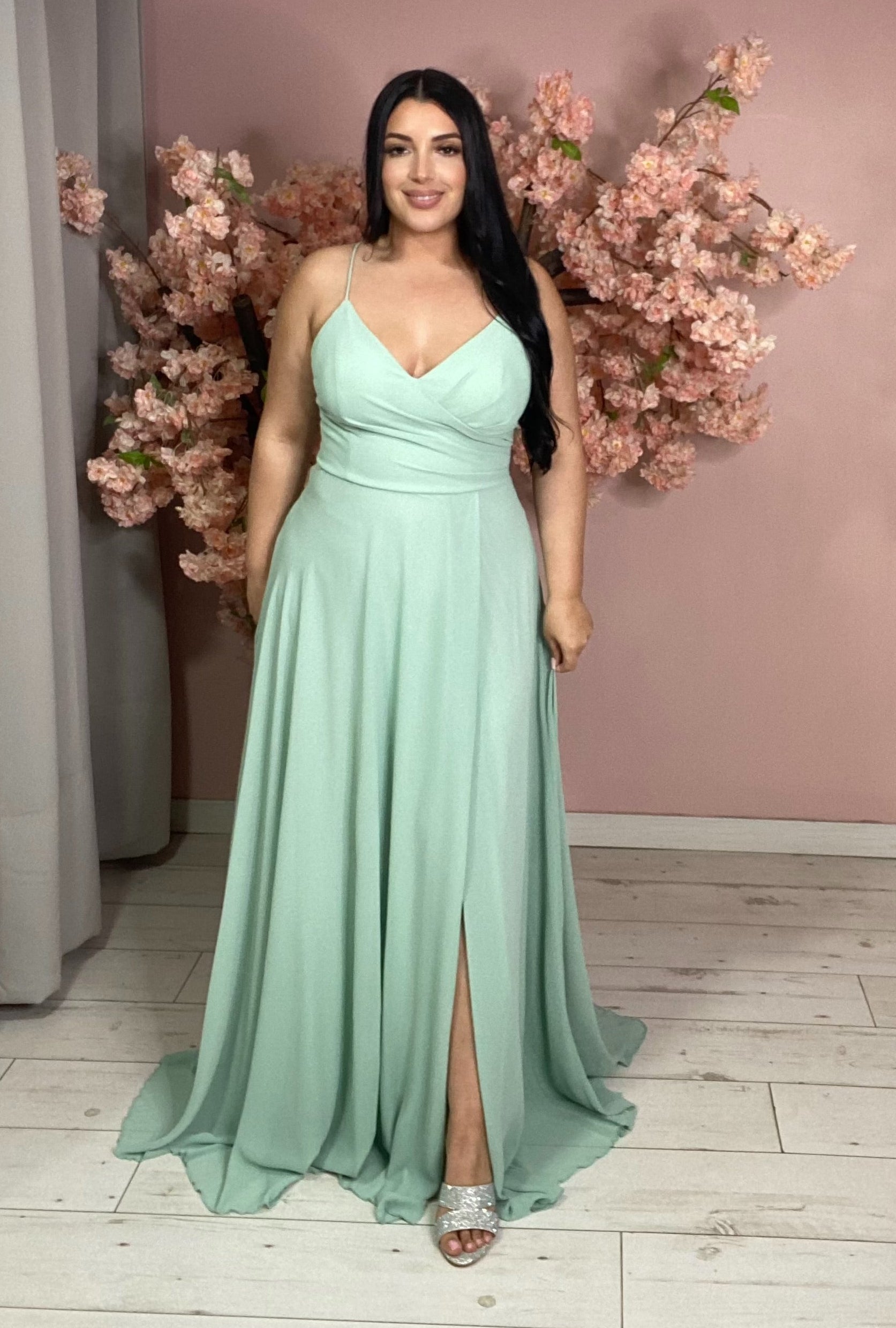 Robe de soirée 8995 vert sauge