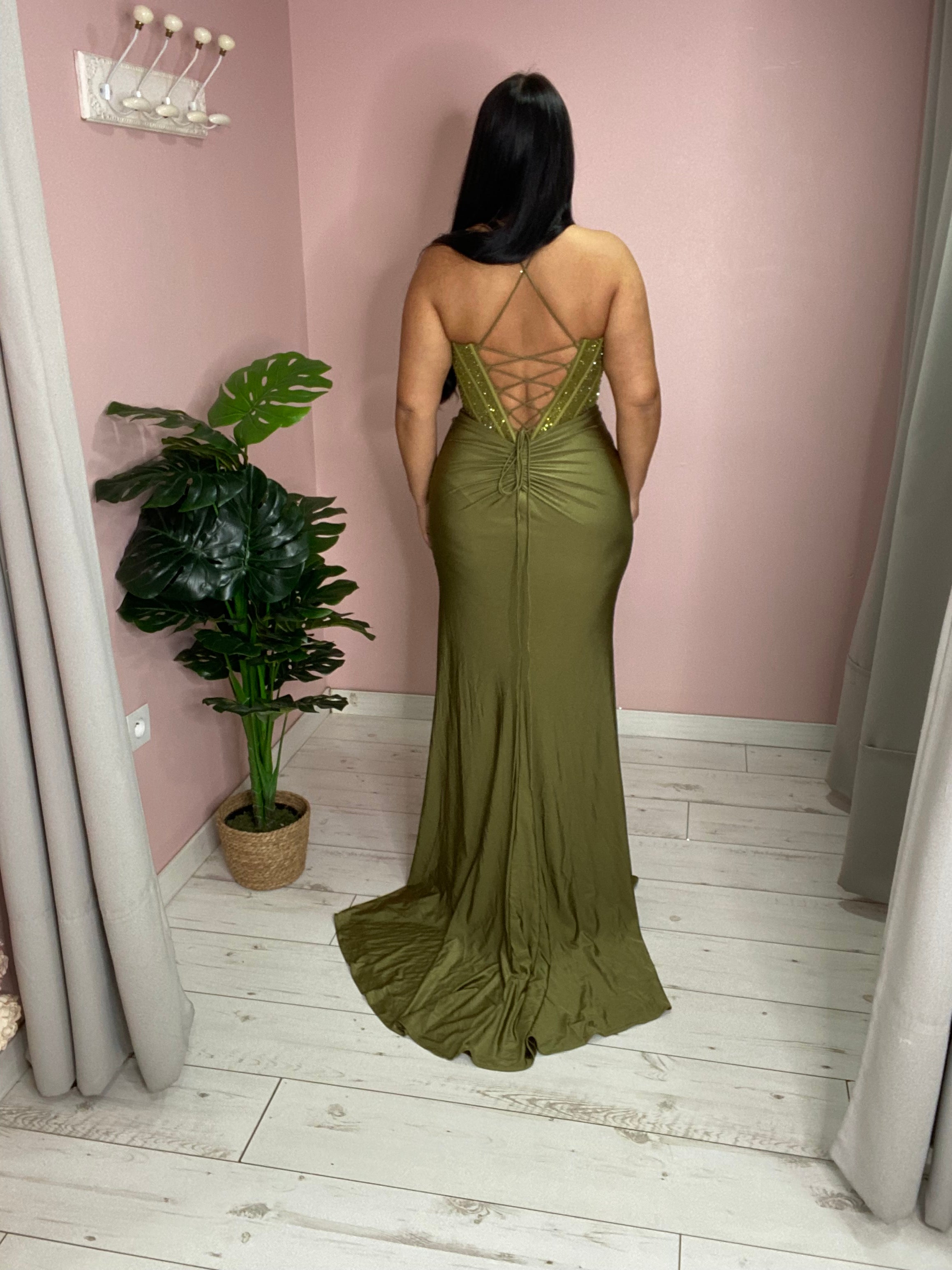 Robe de soirée 86020 kaki