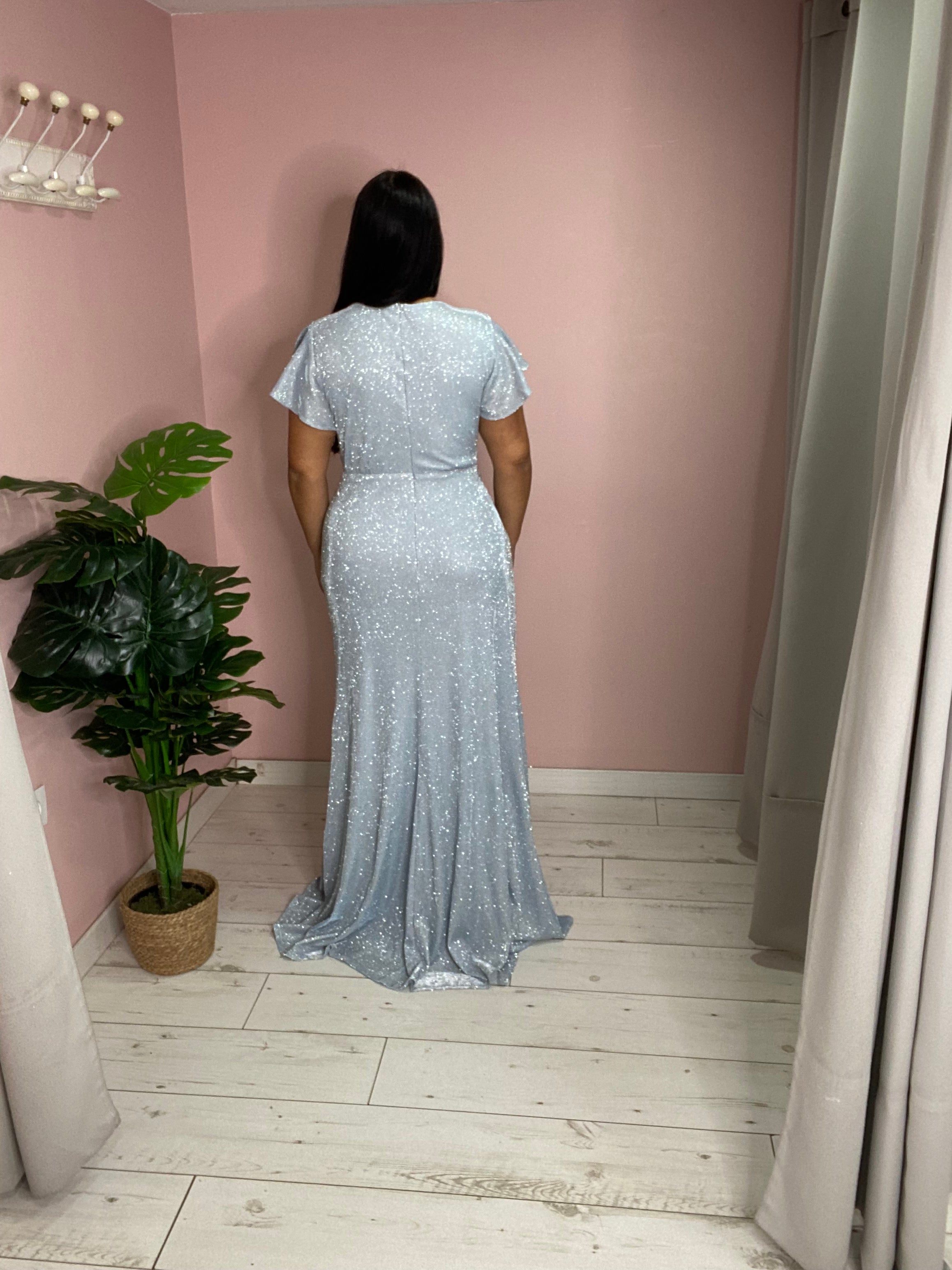 Robe de soirée 5038 bleu givré argenté