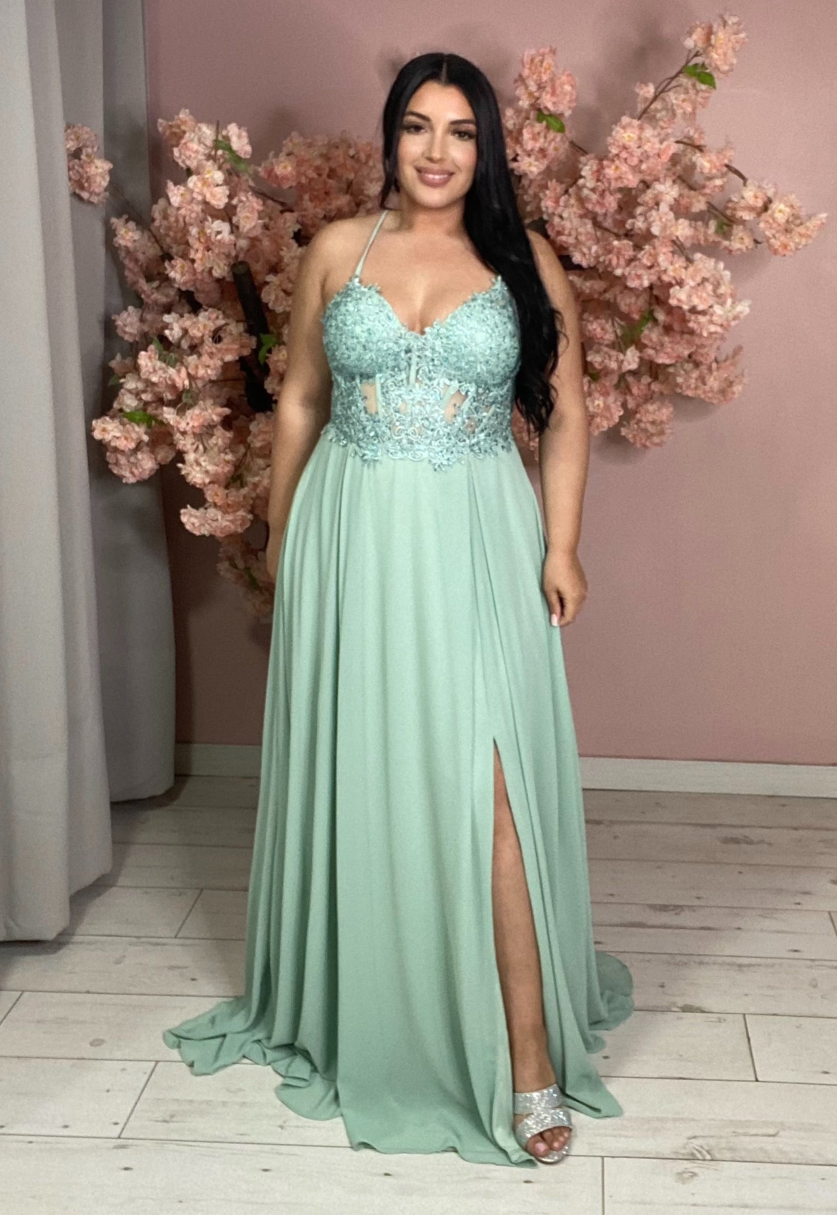 Robe de soirée 9455 vert sauge