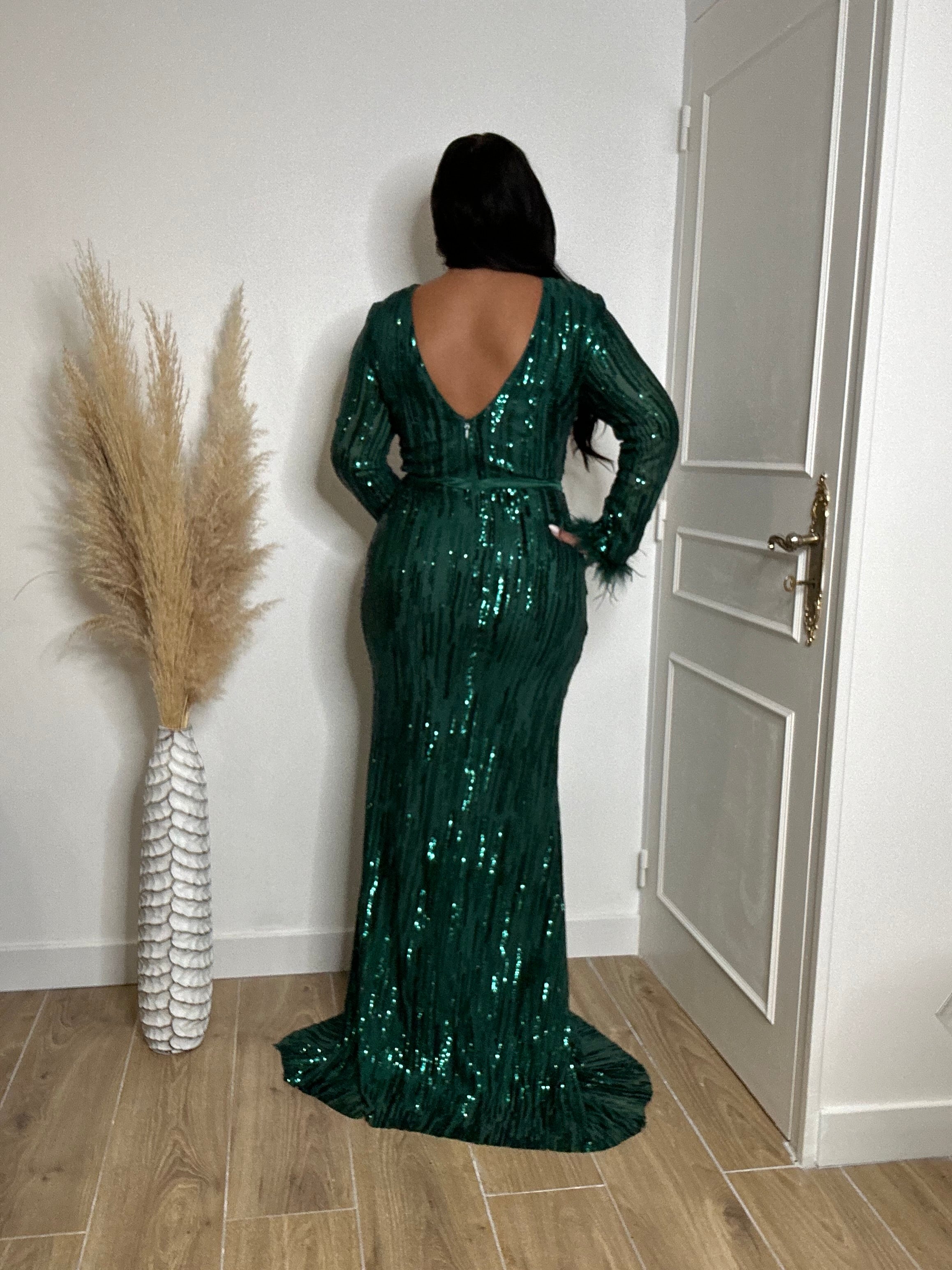 Robe de soirée manches longues 23263 vert