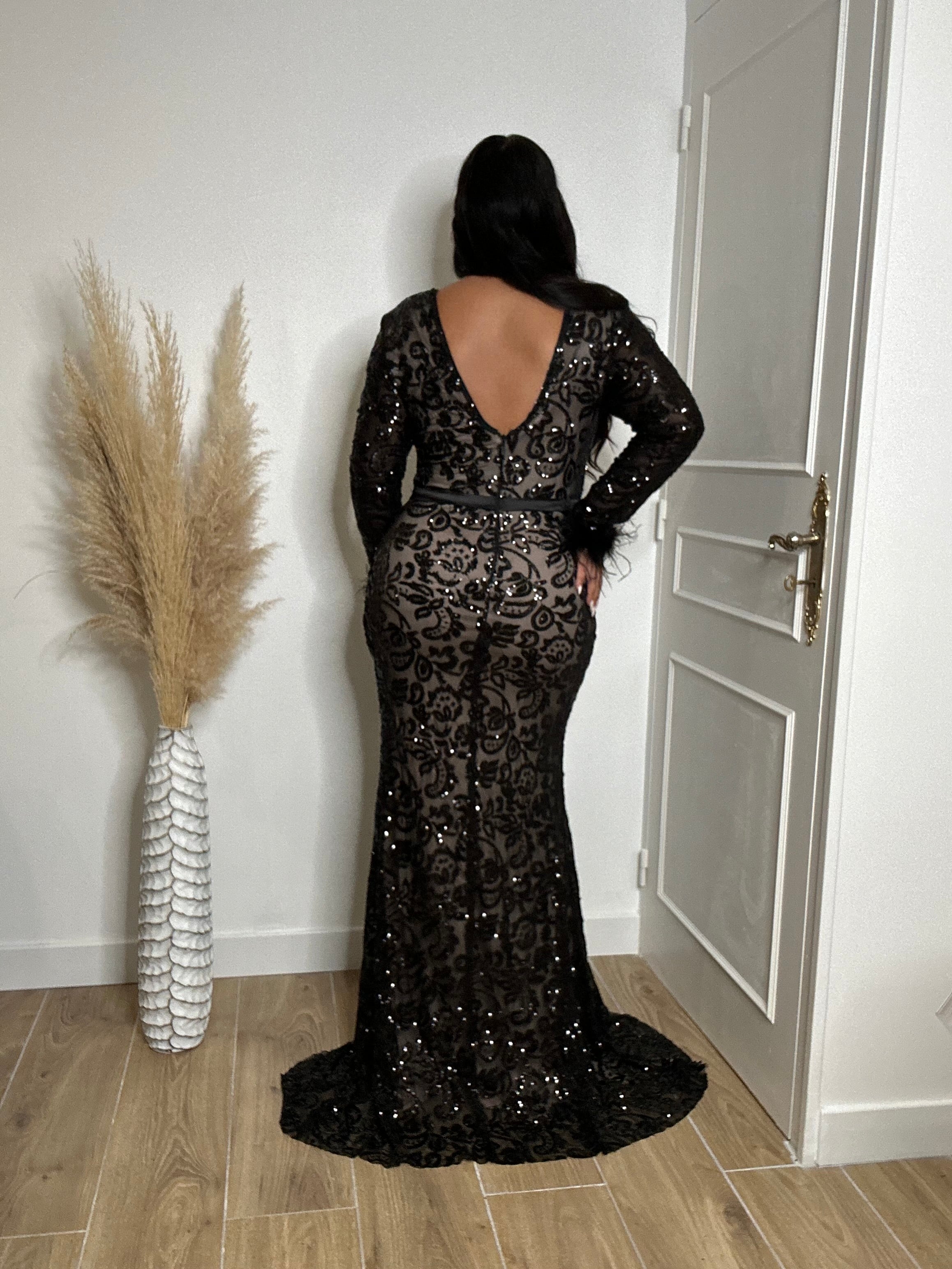 Robe de soirée manches longues 23092 Noir