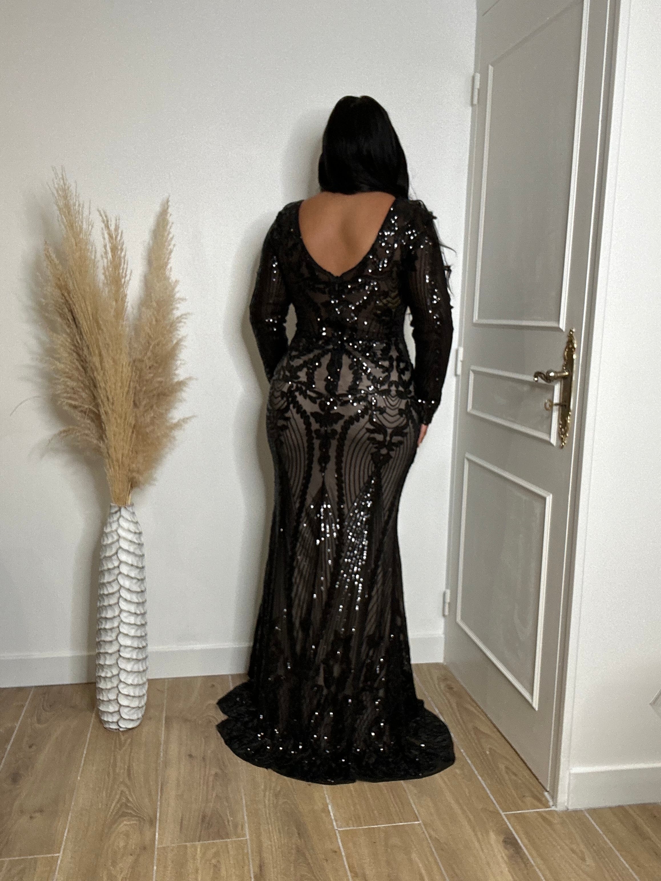 Robe de soirée manches longues 19820 Noir