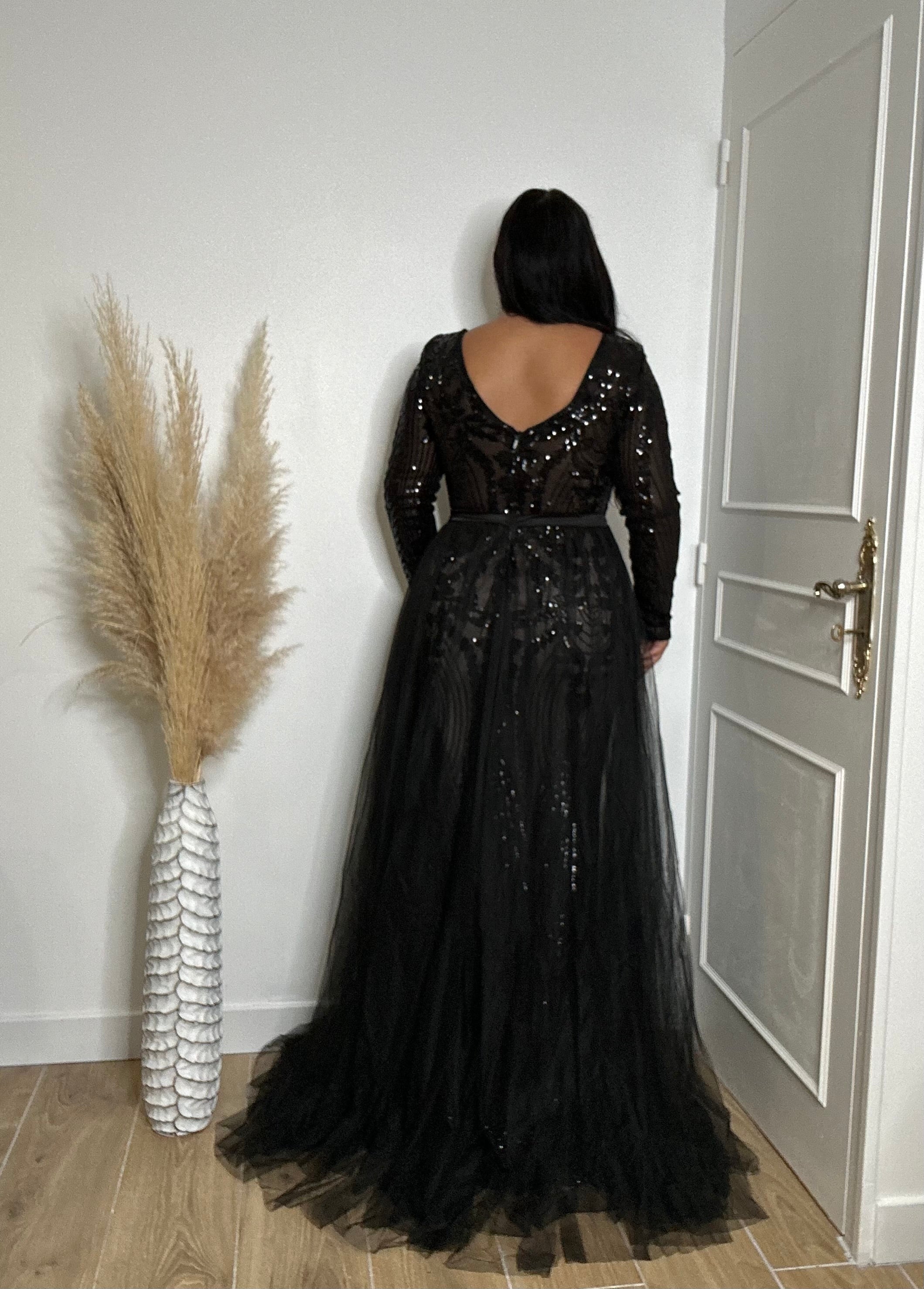 Robe de soirée manches longues 21128 Noir