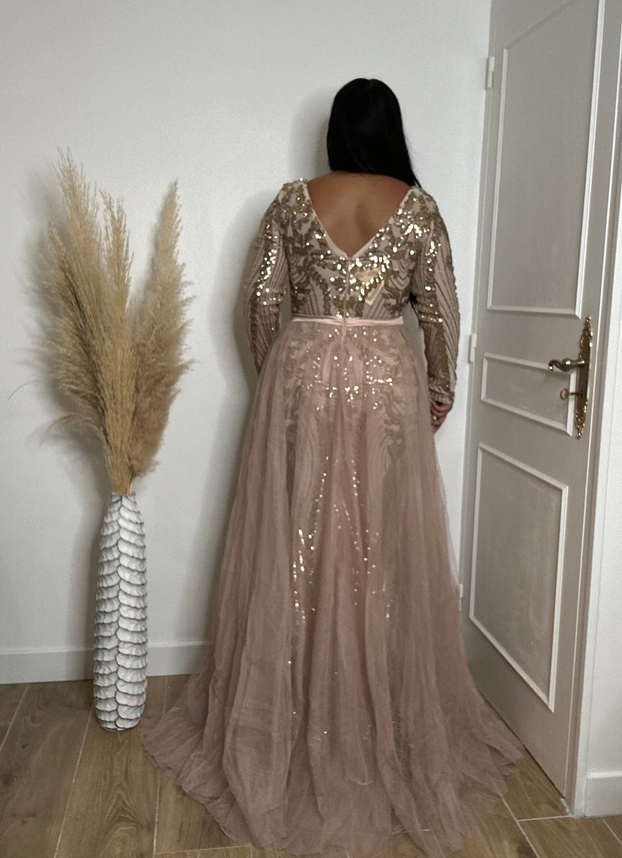 Robe de soirée manches longues 21128 Or