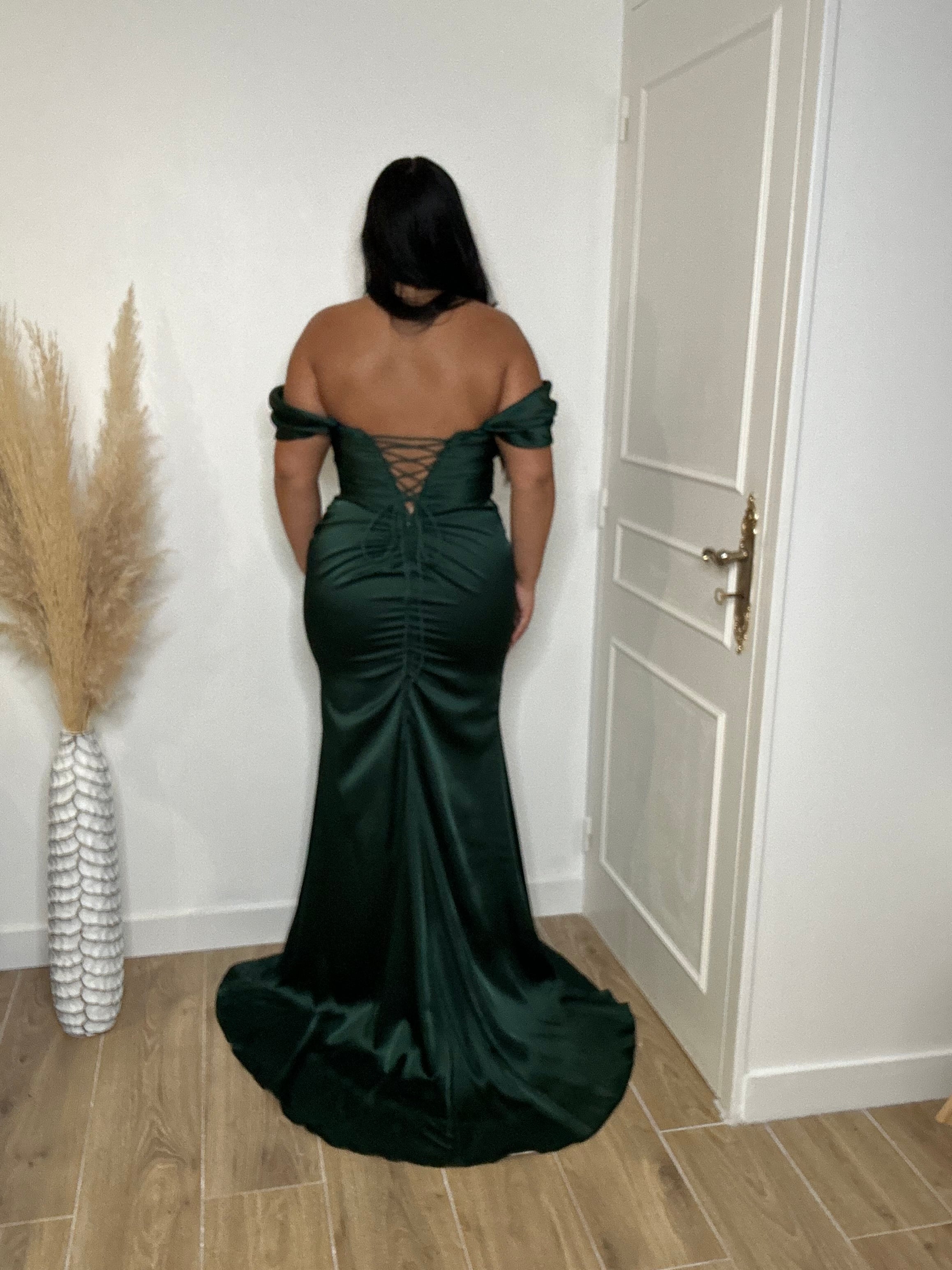 Robe de soirée satin 86001 vert foncé